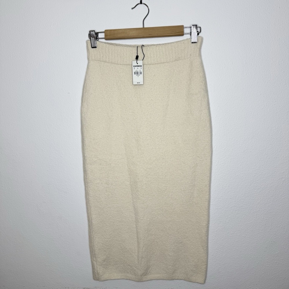 New Express Fitted Knee Length Textured Cream Skirt Minimalist Women's Small